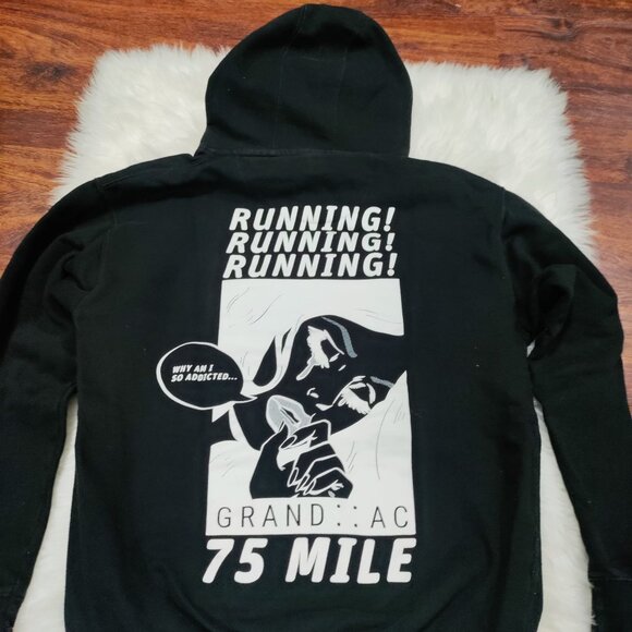 Grand AC 75 Mile Why I'm So Addicted Black Running Hoodie Sweater Men's Small - Picture 5 of 10